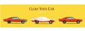 Cool flat illustration on dirty and clean car. wash stages process Royalty Free Stock Photo