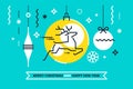 Cool flat linear Xmas illustration for banners, greeting cards and invitations. Vector design.