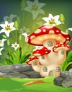 Cool Forest View With Grass, Flower, And Red Mushroom Cartoon Royalty Free Stock Photo