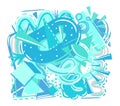 Cool fresh blue ice composition. Chaotic color shapes and line. Hand drawn sketch. Abstract background. Vector