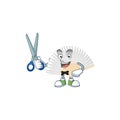 Cool friendly barber white chinese folding fan cartoon character style Royalty Free Stock Photo