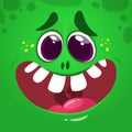 Cool and funny cartoon monster face. Vector illustration of green monster Royalty Free Stock Photo