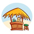 Cool and funny gazebo with straw roof at beach for selling drinks