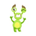 Cool Funny Monster Teethy Smile, Green Alien Emoji Cartoon Character Sticker