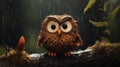 Rainy Plateau: A Cute Owl In Vray Tracing Style