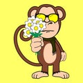 Flowers cool monkey character cartoon illustration Royalty Free Stock Photo
