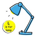 Cool and funny table lamp for study or work, vector sketch, doodle. Concept for kids children print, clothes, learning