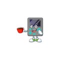 Cool game console cartoon character with a cup of coffee