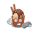 Cool gamer of coffee ice cream mascot design style with controller