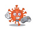 Cool gamer of deadly corona virus mascot design style with controller