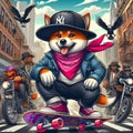 cool gangster fox flip jump skateboard anthropomorphic funny character poster in wintertime