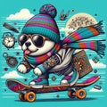 cool gangster tatooed polar bear flip jump skateboard anthropomorphic funny character poster sticker