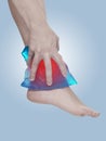 Cool gel pack on a swollen hurting ankle. Royalty Free Stock Photo