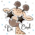 Cool Giraffe with sun glasses in the shape of stars Royalty Free Stock Photo