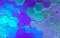 Blue and violet glass hexagons in geometric background