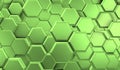 Greenish metal hexagons in geometric background