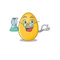 Cool golden egg Professor cartoon character with glass tube