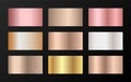 Metallic foil texture silver, steel, chrome, platinum, copper, bronze, aluminum, rose gold gradient swatches.