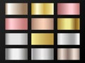 Cool golden, silver, bronze, rose gold gradients. Metallic foil texture swatches. Royalty Free Stock Photo