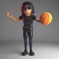 Cool goth girl in latex playing with a basketball, 3d illustration