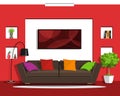 Cool graphic living room interior design with furniture. Flat style.