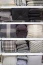 Cool gray scale cushions and bed wear on shelves