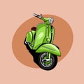 Cool Green Old Classic Scooter Motor Vector Illustration