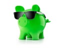 Cool green piggy bank with sunglasses