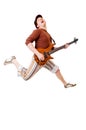 Cool guitarist on white Royalty Free Stock Photo