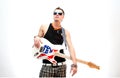 Cool guitarist on white background