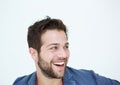 Cool guy with beard laughing on white background Royalty Free Stock Photo