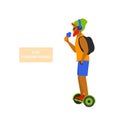 Cool guy riding hoverboard eating ice cream