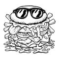 Cool hamburger cartoon logo monochrome Royalty Free Stock Photo
