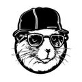 Cool Hamster Icon, Funny Animal Portrait, Hamster Hipster in Sunglasses and Hat