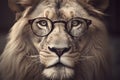 Cool handsome hipster lion with glasses on a black background. Leader, creative idea