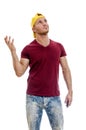 Cool handsome thinking guy looking up. Royalty Free Stock Photo
