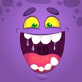 Cool happy cartoon monster face. Vector Halloween monster laughing