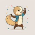 Cool happy ferret dancing isolated on a white background. Generative AI