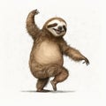 Cool happy sloth dancing isolated on a white background. Generative AI