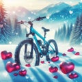 Cool Hearts on Snow Bikeh Banner. Generative ai for illustrations Royalty Free Stock Photo