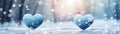 Cool hearts on the snow bikeh nature background banner for valentine day holiday Royalty Free Stock Photo