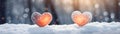 Cool hearts on the snow bikeh nature background banner for valentine day holiday Royalty Free Stock Photo