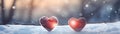 Cool hearts on the snow bikeh nature background banner for valentine day holiday Royalty Free Stock Photo
