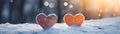 Cool hearts on the snow bikeh nature background banner for valentine day holiday Royalty Free Stock Photo
