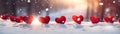 Cool hearts on the snow bikeh nature background banner for valentine day holiday Royalty Free Stock Photo