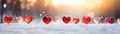 Cool hearts on the snow bikeh nature background banner for valentine day holiday Royalty Free Stock Photo