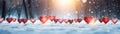 Cool hearts on the snow bikeh nature background banner for valentine day holiday Royalty Free Stock Photo