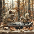 A cool hedgehog DJs a lively party in the forest, AI generated