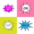 Cool Hello Ok Lets go, Speech bubbles with dialog words Vector bubbles speech illustration Thinking and speaking clouds Royalty Free Stock Photo