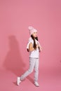 cool hipster little child girl with chewing gum Royalty Free Stock Photo